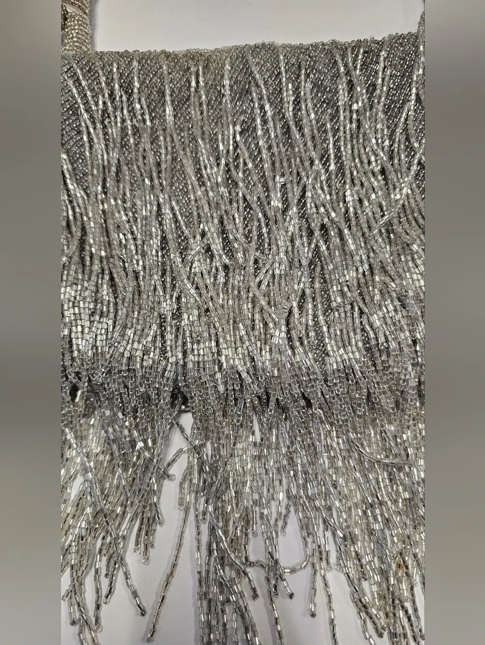 Silver Beaded Fringe Shag Evening Bag - Picture 2 of 16